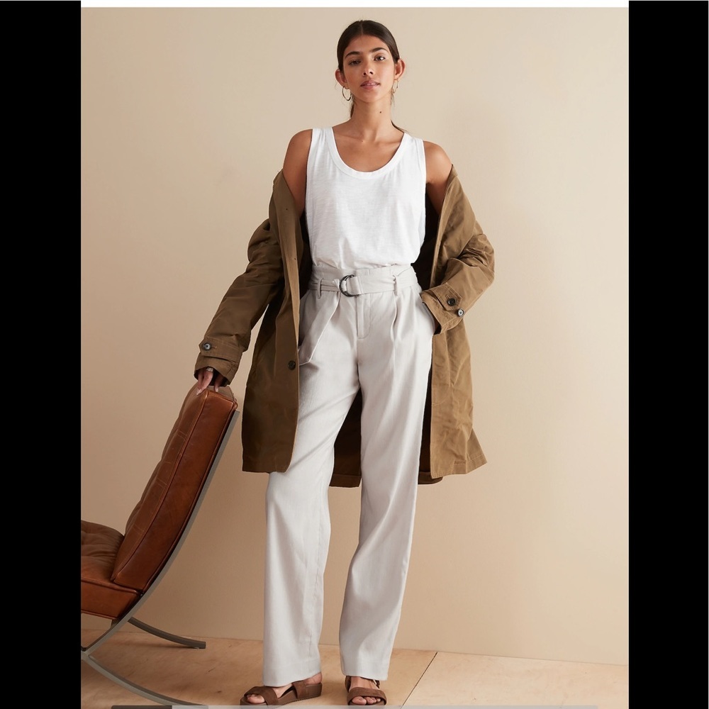 High-Rise Wide-Leg‎ Linen-Cotton Pant